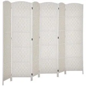 Room Divider 6 Panel Freestanding 6FT Tall Privacy Screen White | Freestanding Partition, Hand-Woven Design, for Room Separation, 360° Hinges, Paper Rope Diamond Weave Room Divider 6 Panel Freestanding 6FT Tall Privacy Screen White | Freestanding Partition, Hand-Woven Design, for Room Separation, 360° Hinges, Paper Rope Diamond Weave