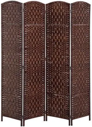 Room Divider 4-Panel, 6FT-Tall Folding Privacy Screen, Brown | Freestanding Partition, Hand-Woven Design, for Room Separation, 360° Hinges, Paper Rope Diamond Weave Room Divider 4-Panel, 6FT-Tall Folding Privacy Screen, Brown | Freestanding Partition, Hand-Woven Design, for Room Separation, 360° Hinges, Paper Rope Diamond Weave