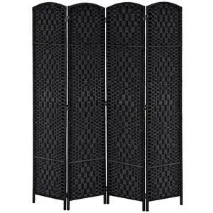 Room Divider 4-Panel, 6FT-Tall Folding Privacy Screen, Black | Freestanding Partition, Hand-Woven Design, for Room Separation, 360° Hinges, Paper Rope Diamond Weave Room Divider 4-Panel, 6FT-Tall Folding Privacy Screen, Black | Freestanding Partition, Hand-Woven Design, for Room Separation, 360° Hinges, Paper Rope Diamond Weave