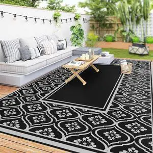 Outdoor Rug for Patio Waterproof 9' x 18' Black & Gray Gourd | Large Mat, Reversible Plastic Straw Rug, Decor, Portable Outside RV Camping Area Carpet Mat, Backyard Porch Deck Picnic Outdoor Rug for Patio Waterproof 9' x 18' Black & Gray Gourd | Large Mat, Reversible Plastic Straw Rug, Decor, Portable Outside RV Camping Area Carpet Mat, Backyard Porch Deck Picnic