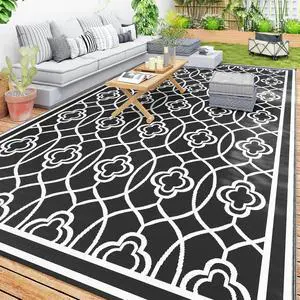 Outdoor Rug for Patio Waterproof 9' x 18' Black & White Lantern | Large Mat, Reversible Plastic Straw Rug, Decor, Portable Outside RV Camping Area Carpet Mat, Backyard Porch Deck Picnic Outdoor Rug for Patio Waterproof 9' x 18' Black & White Lantern | Large Mat, Reversible Plastic Straw Rug, Decor, Portable Outside RV Camping Area Carpet Mat, Backyard Porch Deck Picnic