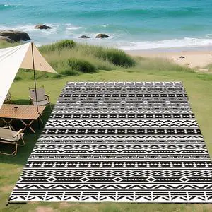Outdoor Rug for Patio Waterproof 9' x 18' Black & White Geometric | Large Mat, Reversible Plastic Straw Rug, Decor, Portable Outside RV Camping Area Carpet Mat, Backyard Porch Deck Picnic Outdoor Rug for Patio Waterproof 9' x 18' Black & White Geometric | Large Mat, Reversible Plastic Straw Rug, Decor, Portable Outside RV Camping Area Carpet Mat, Backyard Porch Deck Picnic