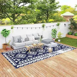 Outdoor Rug for Patio Waterproof 9' x 18' Blue & White Rhombus | Large Mat, Reversible Plastic Straw Rug, Decor, Portable Outside RV Camping Area Carpet Mat, Backyard Porch Deck Picnic Outdoor Rug for Patio Waterproof 9' x 18' Blue & White Rhombus | Large Mat, Reversible Plastic Straw Rug, Decor, Portable Outside RV Camping Area Carpet Mat, Backyard Porch Deck Picnic