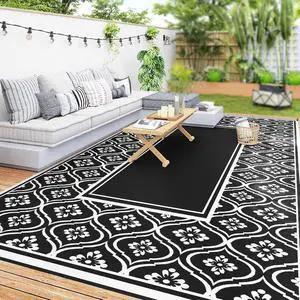 Outdoor Rug for Patio Waterproof 9' x 18' Black & White Gourd | Large Mat, Reversible Plastic Straw Rug, Decor, Portable Outside RV Camping Area Carpet Mat, Backyard Porch Deck Picnic Outdoor Rug for Patio Waterproof 9' x 18' Black & White Gourd | Large Mat, Reversible Plastic Straw Rug, Decor, Portable Outside RV Camping Area Carpet Mat, Backyard Porch Deck Picnic
