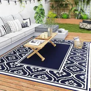 Outdoor Rug for Patio Waterproof 9' x 10' Blue & White Gourd | Large Mat, Reversible Plastic Straw Rug, Decor, Portable Outside RV Camping Area Carpet Mat, Backyard Porch Deck Picnic Outdoor Rug for Patio Waterproof 9' x 10' Blue & White Gourd | Large Mat, Reversible Plastic Straw Rug, Decor, Portable Outside RV Camping Area Carpet Mat, Backyard Porch Deck Picnic