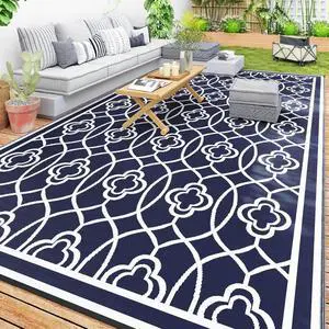 Outdoor Rug for Patio Waterproof 9' x 18' Blue & White Lantern | Large Mat, Reversible Plastic Straw Rug, Decor, Portable Outside RV Camping Area Carpet Mat, Backyard Porch Deck Picnic Outdoor Rug for Patio Waterproof 9' x 18' Blue & White Lantern | Large Mat, Reversible Plastic Straw Rug, Decor, Portable Outside RV Camping Area Carpet Mat, Backyard Porch Deck Picnic