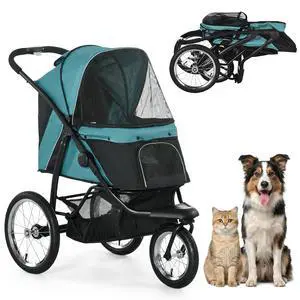PawHut 3 Wheels Pet Stroller Foldable Jogger for Medium Dogs Dark Green | Adjustable Canopy, Safety Tether, Cushion, Storage Basket, Portable for Meidum Dogs and Cats PawHut 3 Wheels Pet Stroller Foldable Jogger for Medium Dogs Dark Green | Adjustable Canopy, Safety Tether, Cushion, Storage Basket, Portable for Meidum Dogs and Cats