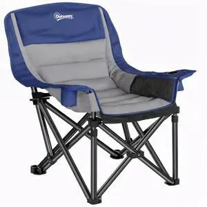 Single Padded Camping Chair for Adults Portable Blue and Gray | Folding, Side Pockets, Cup Holders, Carry Bag, Outdoor Camp Chair, Backyard, Fishing, Sports Single Padded Camping Chair for Adults Portable Blue and Gray | Folding, Side Pockets, Cup Holders, Carry Bag, Outdoor Camp Chair, Backyard, Fishing, Sports