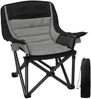 Single Padded Camping Chair for Adults Portable Black and Gray | Folding, Side Pockets, Cup Holders, Carry Bag, Outdoor Camp Chair, Backyard, Fishing, Sports Single Padded Camping Chair for Adults Portable Black and Gray | Folding, Side Pockets, Cup Holders, Carry Bag, Outdoor Camp Chair, Backyard, Fishing, Sports