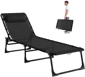 Folding Chaise Lounge Chair Outdoor Mesh Seat Black | Foldable, Sun Tanning Chair, Chaise Lounger, 4-Position Reclining Back, for Outside Patio Beach Poolside Backyard Folding Chaise Lounge Chair Outdoor Mesh Seat Black | Foldable, Sun Tanning Chair, Chaise Lounger, 4-Position Reclining Back, for Outside Patio Beach Poolside Backyard