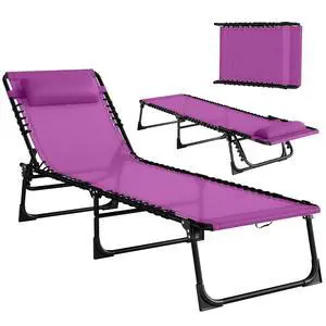 Folding Chaise Lounge Chair Outdoor Mesh Seat Purple | Foldable, Sun Tanning Chair, Chaise Lounger, 4-Position Reclining Back, for Outside Patio Beach Poolside Backyard Folding Chaise Lounge Chair Outdoor Mesh Seat Purple | Foldable, Sun Tanning Chair, Chaise Lounger, 4-Position Reclining Back, for Outside Patio Beach Poolside Backyard