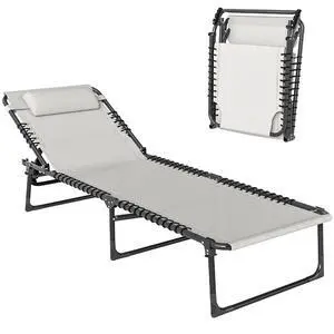 Folding Chaise Lounge Chair Outdoor Mesh Seat Cream White | Foldable, Sun Tanning Chair, Chaise Lounger, 4-Position Reclining Back, for Outside Patio Beach Poolside Backyard Folding Chaise Lounge Chair Outdoor Mesh Seat Cream White | Foldable, Sun Tanning Chair, Chaise Lounger, 4-Position Reclining Back, for Outside Patio Beach Poolside Backyard