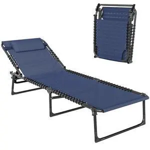 Folding Chaise Lounge Chair Outdoor Mesh Seat Dark Blue | Foldable, Sun Tanning Chair, Chaise Lounger, 4-Position Reclining Back, for Outside Patio Beach Poolside Backyard Folding Chaise Lounge Chair Outdoor Mesh Seat Dark Blue | Foldable, Sun Tanning Chair, Chaise Lounger, 4-Position Reclining Back, for Outside Patio Beach Poolside Backyard
