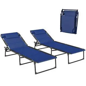 Folding Chaise Lounge Chair Outdoor Set of 2 Mesh Seat Blue | Foldable, Sun Tanning Chair, Chaise Lounger, 4-Position Reclining Back, for Outside Patio Beach Poolside Backyard Folding Chaise Lounge Chair Outdoor Set of 2 Mesh Seat Blue | Foldable, Sun Tanning Chair, Chaise Lounger, 4-Position Reclining Back, for Outside Patio Beach Poolside Backyard