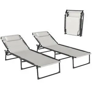 Folding Chaise Lounge Chair Outdoor Set of 2 Mesh Seat Cream | Foldable, Sun Tanning Chair, Chaise Lounger, 4-Position Reclining Back, for Outside Patio Beach Poolside Backyard Folding Chaise Lounge Chair Outdoor Set of 2 Mesh Seat Cream | Foldable, Sun Tanning Chair, Chaise Lounger, 4-Position Reclining Back, for Outside Patio Beach Poolside Backyard