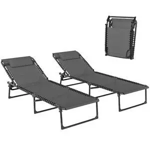 Folding Chaise Lounge Chair Outdoor Set of 2 Mesh Seat Gray | Foldable, Sun Tanning Chair, Chaise Lounger, 4-Position Reclining Back, for Outside Patio Beach Poolside Backyard Folding Chaise Lounge Chair Outdoor Set of 2 Mesh Seat Gray | Foldable, Sun Tanning Chair, Chaise Lounger, 4-Position Reclining Back, for Outside Patio Beach Poolside Backyard