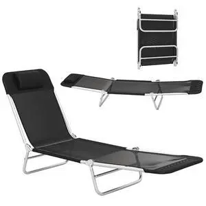 Folding Chaise Lounge Chair, Reclining Back, Black | Sun Tanning Chair for Outside, Breathable Mesh Seat, Headrest, Pool, Beach, Yard, Patio Folding Chaise Lounge Chair, Reclining Back, Black | Sun Tanning Chair for Outside, Breathable Mesh Seat, Headrest, Pool, Beach, Yard, Patio