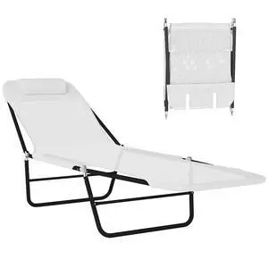 Folding Chaise Lounge Chair, Reclining Back, Cream White | Sun Tanning Chair for Outside, Breathable Mesh Seat, Headrest, Pool, Beach, Yard, Patio Folding Chaise Lounge Chair, Reclining Back, Cream White | Sun Tanning Chair for Outside, Breathable Mesh Seat, Headrest, Pool, Beach, Yard, Patio