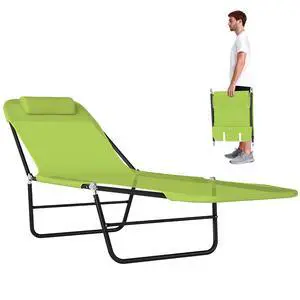 Folding Chaise Lounge Chair, Reclining Back, Green | Sun Tanning Chair for Outside, Breathable Mesh Seat, Headrest, Pool, Beach, Yard, Patio Folding Chaise Lounge Chair, Reclining Back, Green | Sun Tanning Chair for Outside, Breathable Mesh Seat, Headrest, Pool, Beach, Yard, Patio