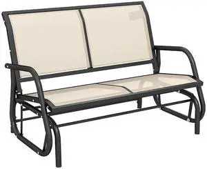 2-Person Outdoor Glider Bench with Steel Frame, Beige | Double Swing Rocking Chair, Loveseat, for Outside Patio, Backyard, Garden, Porch, Powder Coated 2-Person Outdoor Glider Bench with Steel Frame, Beige | Double Swing Rocking Chair, Loveseat, for Outside Patio, Backyard, Garden, Porch, Powder Coated