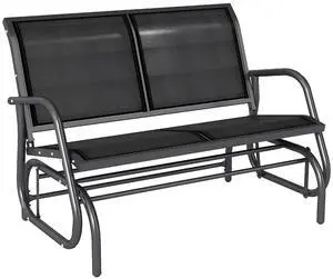 2-Person Outdoor Glider Bench with Steel Frame, Black | Double Swing Rocking Chair, Loveseat, for Outside Patio, Backyard, Garden, Porch, Powder Coated 2-Person Outdoor Glider Bench with Steel Frame, Black | Double Swing Rocking Chair, Loveseat, for Outside Patio, Backyard, Garden, Porch, Powder Coated