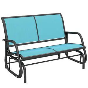 2-Person Outdoor Glider Bench with Steel Frame, Blue | Double Swing Rocking Chair, Loveseat, for Outside Patio, Backyard, Garden, Porch, Powder Coated 2-Person Outdoor Glider Bench with Steel Frame, Blue | Double Swing Rocking Chair, Loveseat, for Outside Patio, Backyard, Garden, Porch, Powder Coated