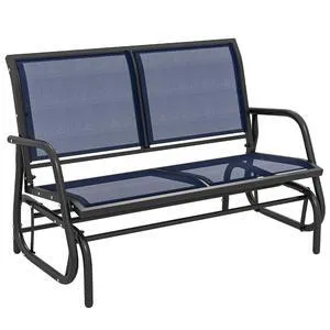 2-Person Outdoor Glider Bench with Steel Frame, Dark Blue | Double Swing Rocking Chair, Loveseat, for Outside Patio, Backyard, Garden, Porch, Powder Coated 2-Person Outdoor Glider Bench with Steel Frame, Dark Blue | Double Swing Rocking Chair, Loveseat, for Outside Patio, Backyard, Garden, Porch, Powder Coated