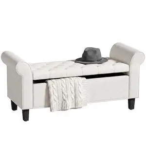 47" Storage Ottoman End of Bed Bench with Rolled Arms Cream White | Long Ottoman with Storage Chest, Safety Hinge, Wooden Legs, Upholstered End of Bed Bench, Bedroom Entryway Living Room 47" Storage Ottoman End of Bed Bench with Rolled Arms Cream White | Long Ottoman with Storage Chest, Safety Hinge, Wooden Legs, Upholstered End of Bed Bench, Bedroom Entryway Living Room