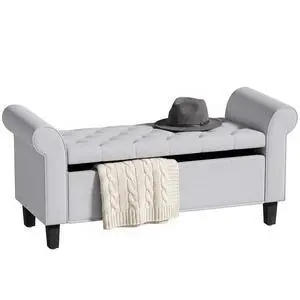 47" Ottoman wih Storage End of Bed Bench with Rolled Arms Light Gray | Storage Chest, Safety Hinge, Wooden Legs, Upholstered End of Bed Bench, 528 lbs, Bedroom Entryway Living Room 47" Ottoman wih Storage End of Bed Bench with Rolled Arms Light Gray | Storage Chest, Safety Hinge, Wooden Legs, Upholstered End of Bed Bench, 528 lbs, Bedroom Entryway Living Room