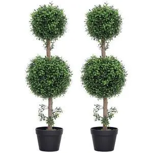 Artificial Double Ball Boxwood Topiary Trees Outdoor 36" Set of 2 | In Pot, Fake Plants, Home Indoor Outdoor, Front Porch Decor, Green Artificial Double Ball Boxwood Topiary Trees Outdoor 36" Set of 2 | In Pot, Fake Plants, Home Indoor Outdoor, Front Porch Decor, Green
