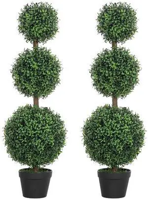 Artificial Triple Ball Boxwood Topiary Trees Outdoor 40" Set of 2 | Ball-Shaped Boxwood, Fake Plants, Home Indoor Outdoor Front Porch Decor Artificial Triple Ball Boxwood Topiary Trees Outdoor 40" Set of 2 | Ball-Shaped Boxwood, Fake Plants, Home Indoor Outdoor Front Porch Decor