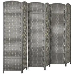 6 Panel Room Divider 6 Ft Privacy Screen Hand-Woven Mixed Gray | Folding PP Wall Partition, Pine Wood Frame, Freestanding Room Separator, Bedroom Home Office, No Assembly 6 Panel Room Divider 6 Ft Privacy Screen Hand-Woven Mixed Gray | Folding PP Wall Partition, Pine Wood Frame, Freestanding Room Separator, Bedroom Home Office, No Assembly