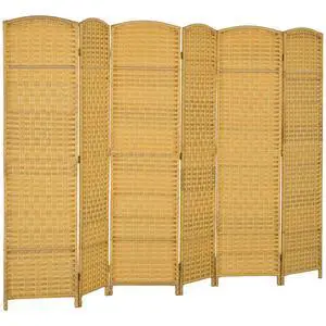 6 Panel Room Divider, 6' Tall Folding Privacy Screen, Hand-Woven Freestanding Wall Partition for Home Office, Bedroom, Nature Wood 6 Panel Room Divider, 6' Tall Folding Privacy Screen, Hand-Woven Freestanding Wall Partition for Home Office, Bedroom, Nature Wood