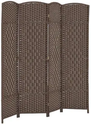4 Panel Room Divider 6 Ft Privacy Screen Hand-Woven Brown | Folding PP Wall Partition, Pine Wood Frame, Freestanding Room Separator, Bedroom Home Office, No Assembly 4 Panel Room Divider 6 Ft Privacy Screen Hand-Woven Brown | Folding PP Wall Partition, Pine Wood Frame, Freestanding Room Separator, Bedroom Home Office, No Assembly