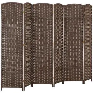 6 Panel Room Divider 6 Ft Privacy Screen Hand-Woven Brown | Folding PP Wall Partition, Pine Wood Frame, Freestanding Room Separator, Bedroom Home Office, No Assembly 6 Panel Room Divider 6 Ft Privacy Screen Hand-Woven Brown | Folding PP Wall Partition, Pine Wood Frame, Freestanding Room Separator, Bedroom Home Office, No Assembly