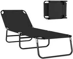 Folding Chaise Lounge Chair with 5-Level Back, Black | Pool Sun Tanning Chairs, Breathable Mesh Seat, Headrest, for Pool, Beach, Yard, Patio, Outside Folding Chaise Lounge Chair with 5-Level Back, Black | Pool Sun Tanning Chairs, Breathable Mesh Seat, Headrest, for Pool, Beach, Yard, Patio, Outside