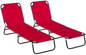 2 Pieces Folding Chaise Lounge Chair with 5-Level Back, Red | Pool Sun Tanning Chairs, Breathable Mesh Seat, Headrest, for Pool, Beach, Yard, Patio, Outside 2 Pieces Folding Chaise Lounge Chair with 5-Level Back, Red | Pool Sun Tanning Chairs, Breathable Mesh Seat, Headrest, for Pool, Beach, Yard, Patio, Outside