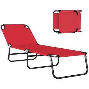 Folding Chaise Lounge Chair with 5-Level Back, Red | Pool Sun Tanning Chairs, Breathable Mesh Seat, Headrest, for Pool, Beach, Yard, Patio, Outside Folding Chaise Lounge Chair with 5-Level Back, Red | Pool Sun Tanning Chairs, Breathable Mesh Seat, Headrest, for Pool, Beach, Yard, Patio, Outside