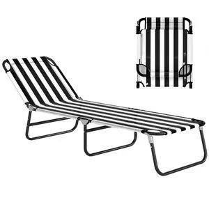 Folding Chaise Lounge Chair with 5-Level Back, Black and White | Pool Sun Tanning Chairs, Breathable Mesh Seat, Headrest, for Pool, Beach, Yard, Patio, Outside Folding Chaise Lounge Chair with 5-Level Back, Black and White | Pool Sun Tanning Chairs, Breathable Mesh Seat, Headrest, for Pool, Beach, Yard, Patio, Outside