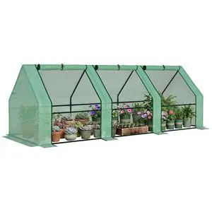 9' x 3' x 3' Mini Greenhouse with Zippered Doors & Roll-up Windows, Portable Plant Hot House with PE Cover, Water Resistant, UV Protected for Outdoor Flowers, Vegetables, Green 9' x 3' x 3' Mini Greenhouse with Zippered Doors & Roll-up Windows, Portable Plant Hot House with PE Cover, Water Resistant, UV Protected for Outdoor Flowers, Vegetables, Green