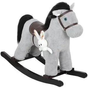 Qaba Rocking Horse with Neighing Sound for Toddlers 25 Years Gray | Kids Plush Animal Rocker, Soft Filling Ride on Horse, Rabbit Toy Qaba Rocking Horse with Neighing Sound for Toddlers 25 Years Gray | Kids Plush Animal Rocker, Soft Filling Ride on Horse, Rabbit Toy