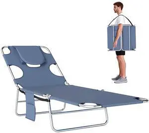Chaise Lounge Chair Outdoor w/Face Arm Hole Gray | 5-Position Reclining, Face Down, Carry Strap, Side Pocket, Portable, Folding Tanning Bed Cot, for Patio Beach Pool Chaise Lounge Chair Outdoor w/Face Arm Hole Gray | 5-Position Reclining, Face Down, Carry Strap, Side Pocket, Portable, Folding Tanning Bed Cot, for Patio Beach Pool