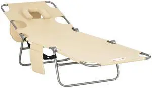 Chaise Lounge Chair Outdoor w/Face Arm Hole Beige | 5-Position Reclining, Face Down, Carry Strap, Side Pocket, Portable, Folding Tanning Bed Cot, for Patio Beach Pool Chaise Lounge Chair Outdoor w/Face Arm Hole Beige | 5-Position Reclining, Face Down, Carry Strap, Side Pocket, Portable, Folding Tanning Bed Cot, for Patio Beach Pool