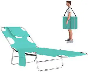 Chaise Lounge Chair Outdoor w/Face Arm Hole Light Green | 5-Position Reclining, Face Down, Carry Strap, Side Pocket, Portable, Folding Tanning Bed Cot, for Patio Beach Pool Chaise Lounge Chair Outdoor w/Face Arm Hole Light Green | 5-Position Reclining, Face Down, Carry Strap, Side Pocket, Portable, Folding Tanning Bed Cot, for Patio Beach Pool