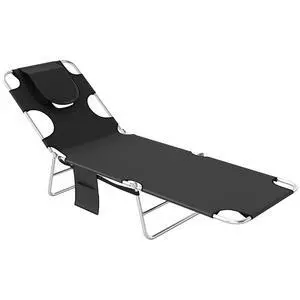 Chaise Lounge Chair Outdoor w/Face Arm Hole Black | 5-Position Reclining, Face Down, Carry Strap, Side Pocket, Portable, Folding Tanning Bed Cot, for Patio Beach Pool Chaise Lounge Chair Outdoor w/Face Arm Hole Black | 5-Position Reclining, Face Down, Carry Strap, Side Pocket, Portable, Folding Tanning Bed Cot, for Patio Beach Pool