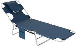 Chaise Lounge Chair Outdoor w/Face Arm Hole Dark Blue | 5-Position Reclining, Face Down, Carry Strap, Side Pocket, Portable, Folding Tanning Bed Cot, for Patio Beach Pool Chaise Lounge Chair Outdoor w/Face Arm Hole Dark Blue | 5-Position Reclining, Face Down, Carry Strap, Side Pocket, Portable, Folding Tanning Bed Cot, for Patio Beach Pool