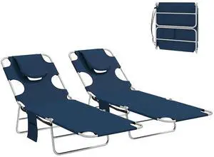 Chaise Lounge Chair Outdoor Set of 2 w/Face Arm Hole Dark Blue | 5-Position Reclining, Face Down, Carry Strap, Side Pocket, Portable, Folding Tanning Bed Cot, for Patio Beach Pool Chaise Lounge Chair Outdoor Set of 2 w/Face Arm Hole Dark Blue | 5-Position Reclining, Face Down, Carry Strap, Side Pocket, Portable, Folding Tanning Bed Cot, for Patio Beach Pool