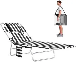 Chaise Lounge Chair Outdoor w/Face Arm Hole Black Stripe | 5-Position Reclining, Face Down, Carry Strap, Side Pocket, Portable, Folding Tanning Bed Cot, for Patio Beach Pool Chaise Lounge Chair Outdoor w/Face Arm Hole Black Stripe | 5-Position Reclining, Face Down, Carry Strap, Side Pocket, Portable, Folding Tanning Bed Cot, for Patio Beach Pool