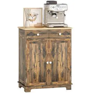 Sideboard Buffet Cabinet Solid Wood Countertop Rustic Brown | Modern Kitchen Storage, Coffee Bar Cabinet, 2 Drawers, Doors, Adjustable Shelf Sideboard Buffet Cabinet Solid Wood Countertop Rustic Brown | Modern Kitchen Storage, Coffee Bar Cabinet, 2 Drawers, Doors, Adjustable Shelf
