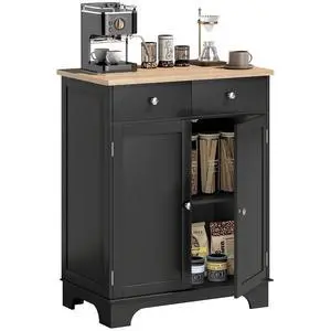 Sideboard Buffet Cabinet Solid Wood Countertop Black | Modern Kitchen Storage, Coffee Bar Cabinet, 2 Drawers, Doors, Adjustable Shelf Sideboard Buffet Cabinet Solid Wood Countertop Black | Modern Kitchen Storage, Coffee Bar Cabinet, 2 Drawers, Doors, Adjustable Shelf